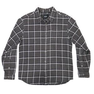 Prana Shirt Mens Large Gray Flannel Windowpane Plaid Outdoor Heavyweight EUC